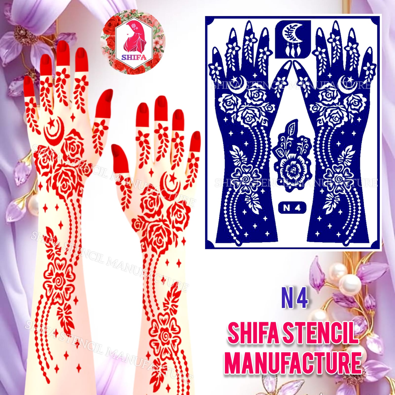 N 4 Midnight Rose Reverie Sticker Overview Henna Stencil - Shifa Stencil